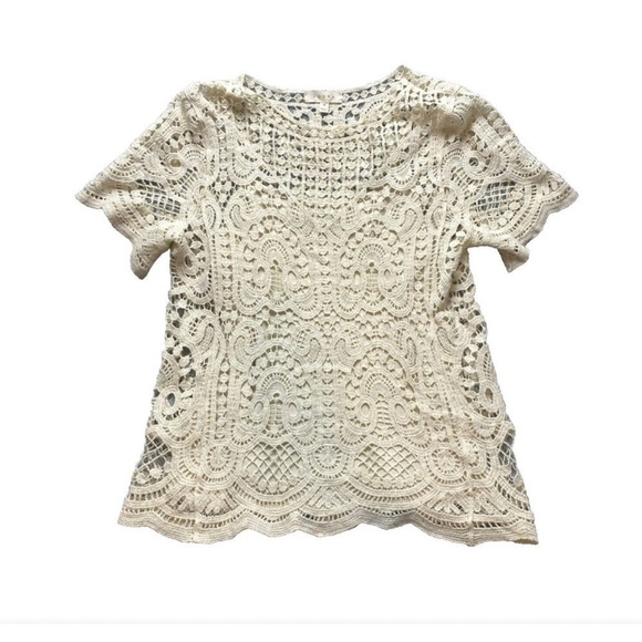 Adiva Tops - Adiva Cream Lace Fitted Cap Sleeve Blouse